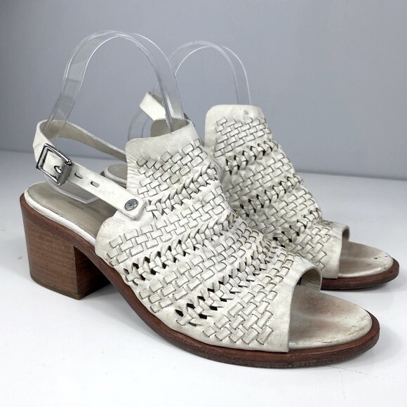 Rag & Bone Wyatt woven leather chunky mid heel slingback sandals ivory white 40 - Picture 4 of 16